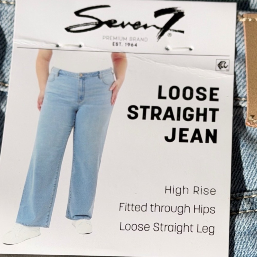 Seven7 Premium Brand Loose Straight Jeans High Rise Light Wash Denim Womens 24W